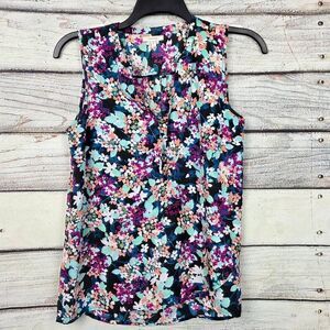 Maurices Floral Sleeveless Blouse Black Pink Teal Medium